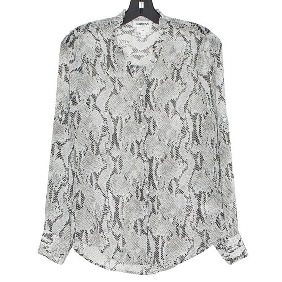 Express Top Portofino Slim Snake Minimalist Quiet Luxury Boho Button Up Gray XS - Picture 1 of 5